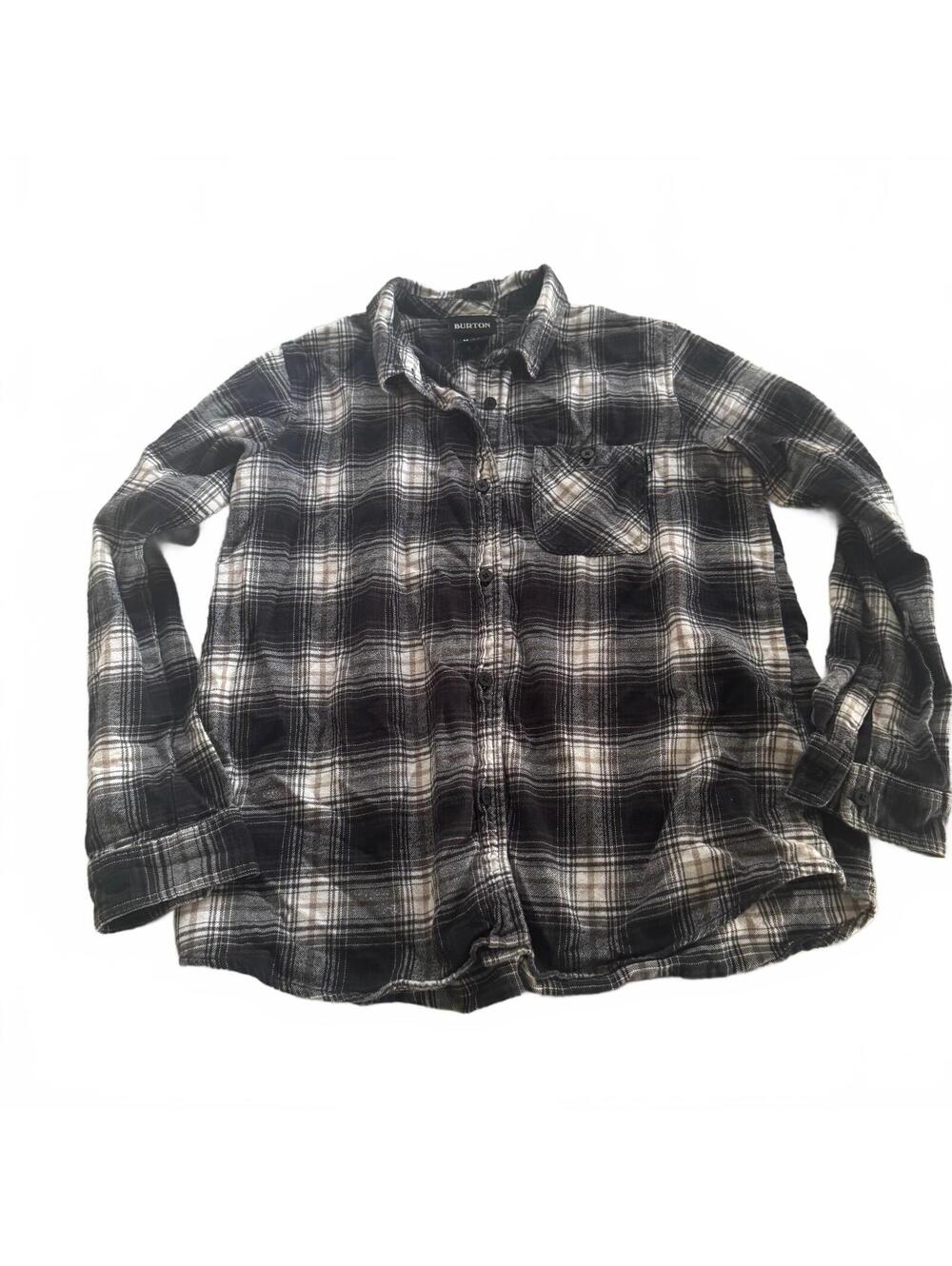 Burton Plaid Flannel Button-Up Shirt Men's Black White Medium Organic Cotton